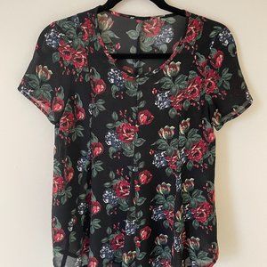 Sheer Top with Floral Embellishments (No Brand)